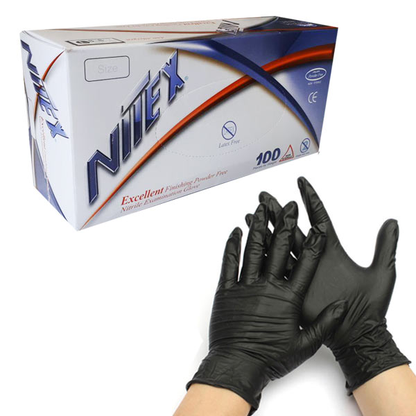 nitex gloves - دستکش معاینه بدون پودر مشکی نیتریل نیتکس NITEX بسته‌ی 100 عددی