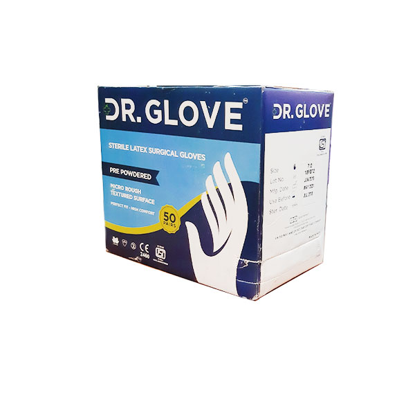 drglove pre powdered 50 2 - دستکش استریل جراحی لاتکس کم پودر ۵۰ جفتی Dr Glove