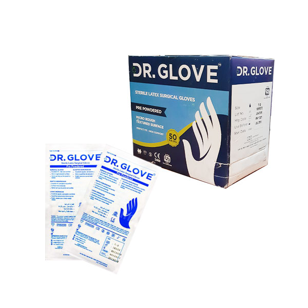 drglove pre powdered 50 - دستکش استریل جراحی لاتکس کم پودر ۵۰ جفتی Dr Glove