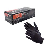 oskar nitril glove 200x200 - دستکش معاینه بدون پودر نیتریل حرفه‌ای مشکی اسکار Oskar بسته 100 عددی