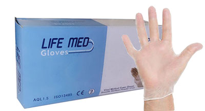 Life med Gloves2 - دستکش بدون پودر ونیل لایف مد Life med بسته‌ی 100 عددی