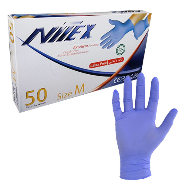 nitex nitrile gloves - دستکش معاینه بدون پودر نیتریل نیتکس Nitex بسته‌ی 50 عددی