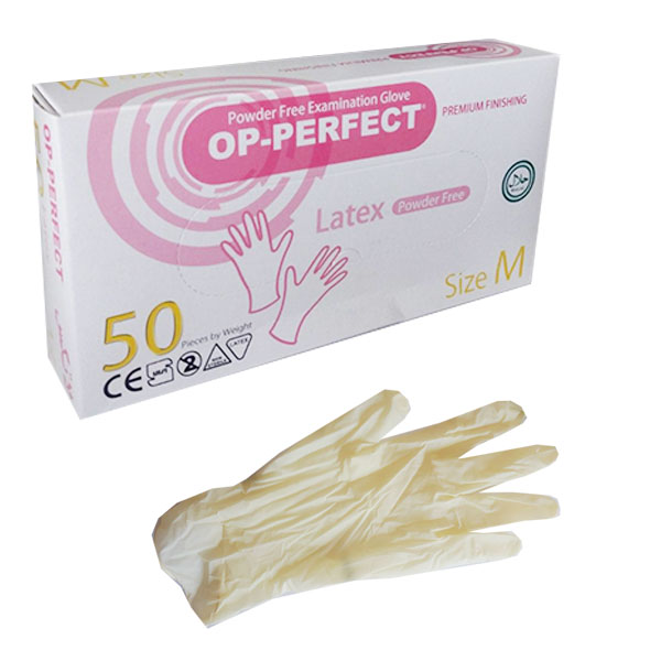 op perfect latex gloves3 - دستکش لاتکس کم پودر OP Perfect بسته ی 50 عددی