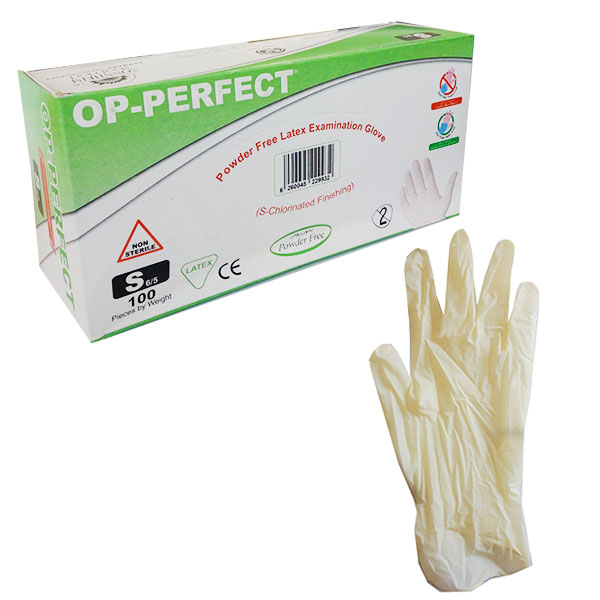 op perfect latex gloves5 - دستکش لاتکس بدون پودر OP PERFECT بسته‌ی 100 عددی