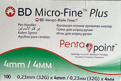 bd microfine 4mm 02 - سرسوزن قلم انسولین 4 میل بی دی BD 32G-4mm
